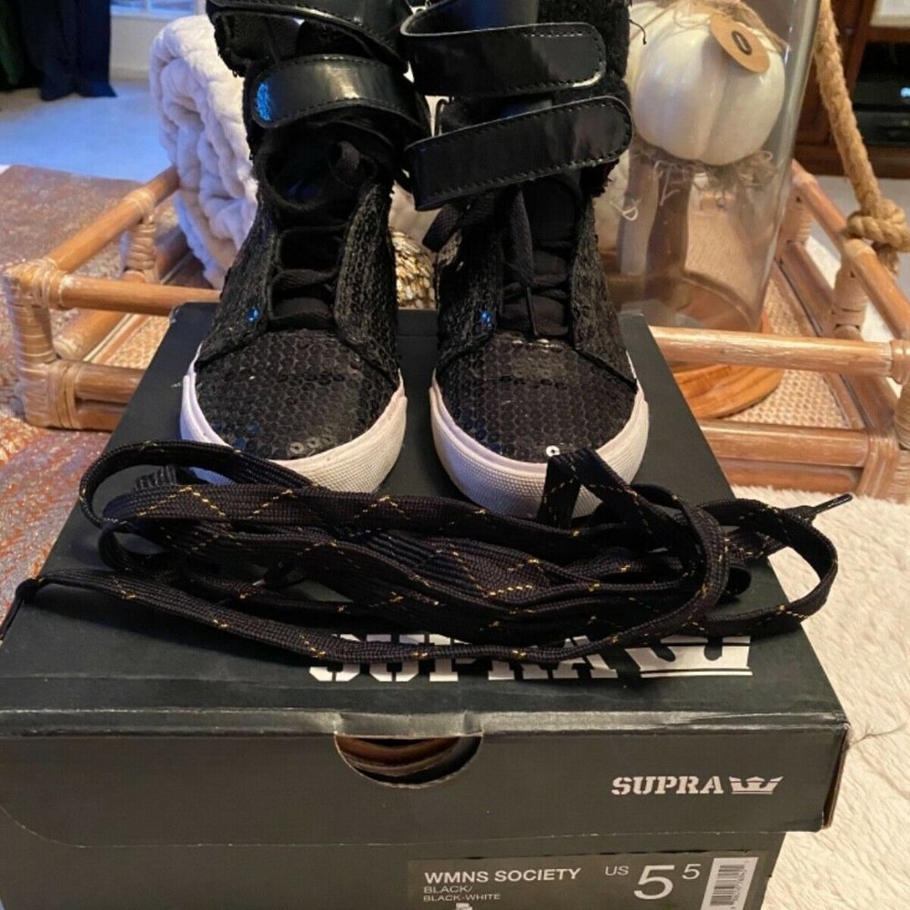 Supra Society High Top Black Womens Sz 5.5 EUC